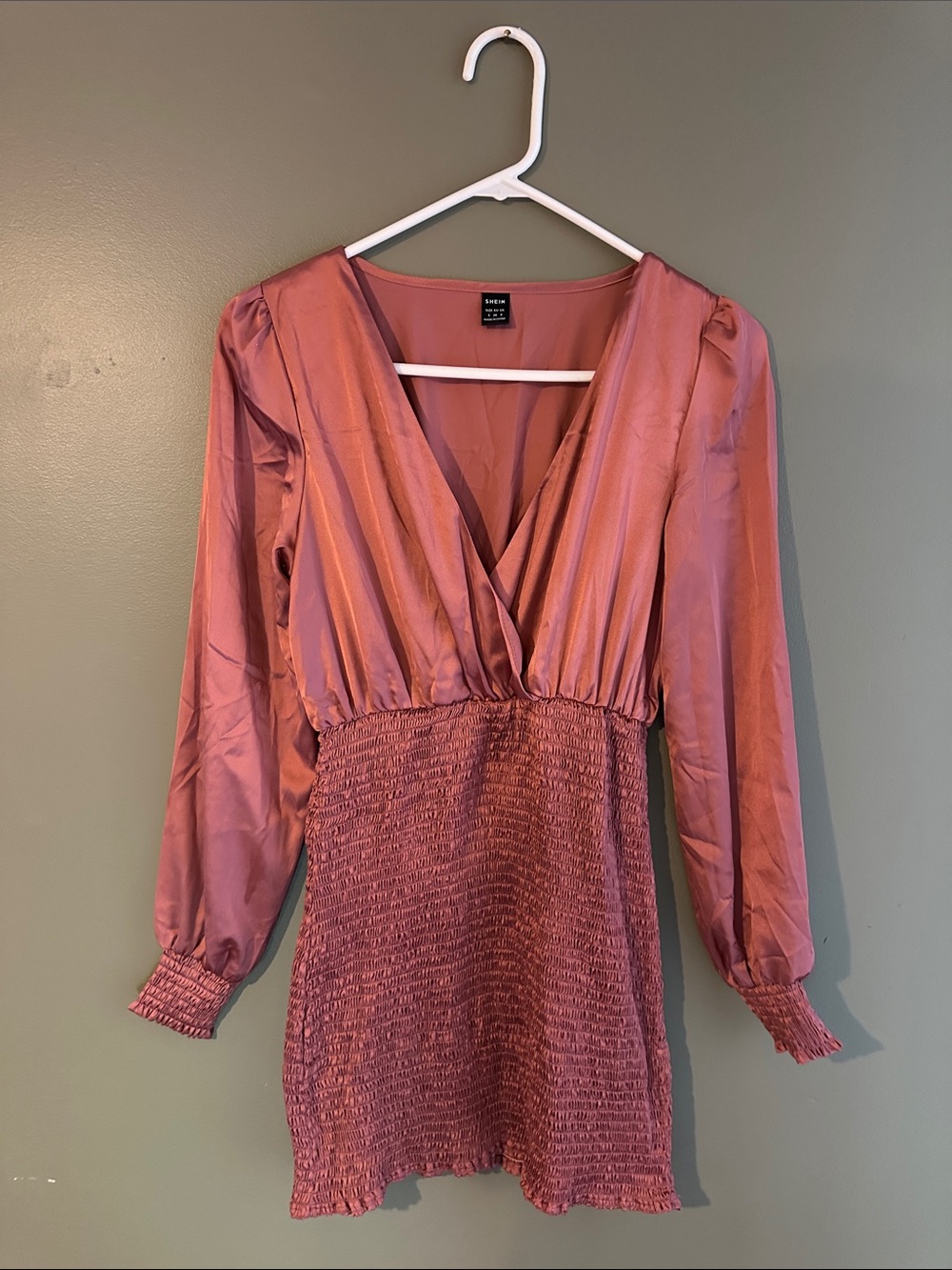 Mauve Rose Long-Sleeve Smocked Mini Dress